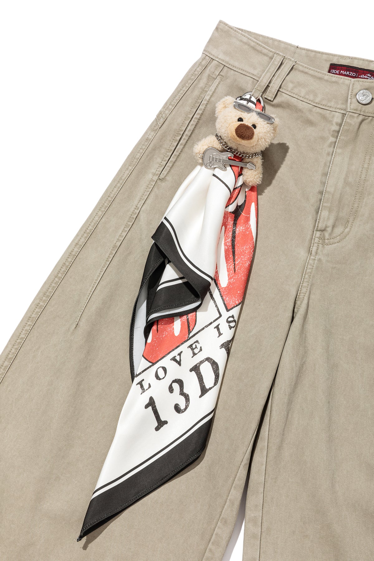 13DE MARZO Rolling Stones Print Scarf Pants Green