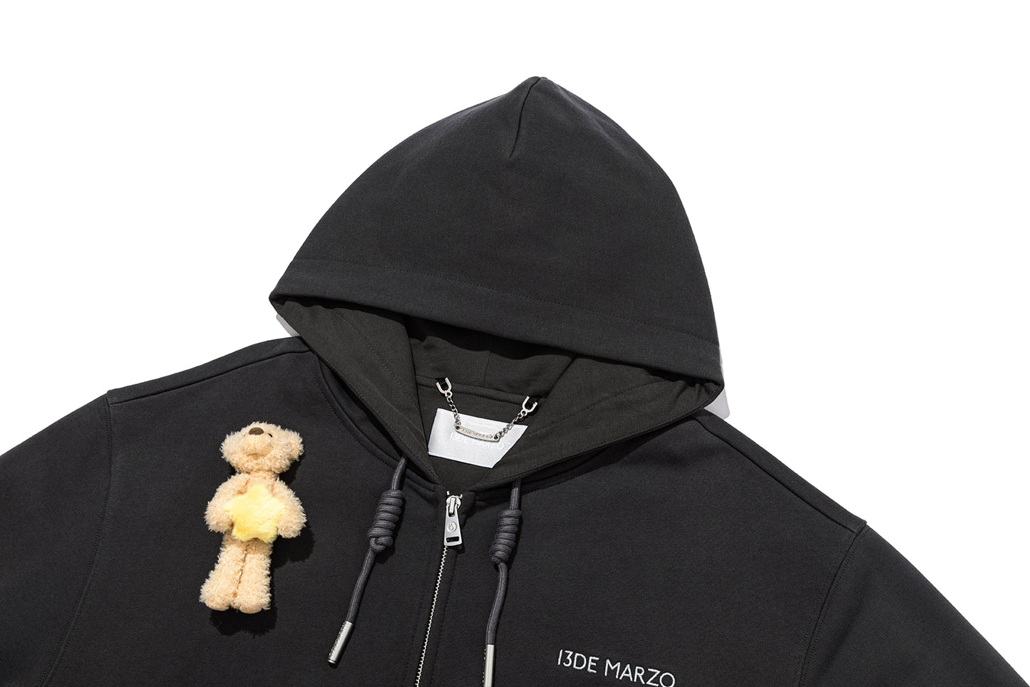 13DE MARZO Lumi Star Bear Zip Hoodie Dark Grey