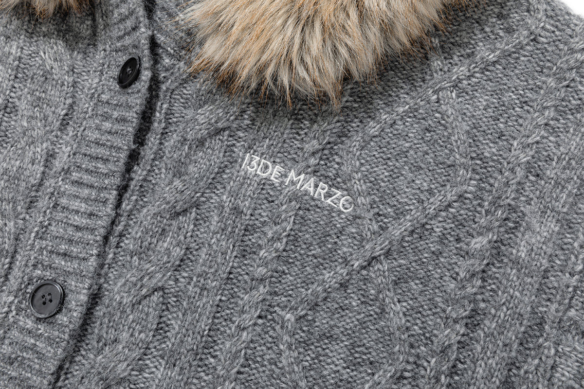 13DE MARZO Doozoo Hooded Cardigan Dark Grey