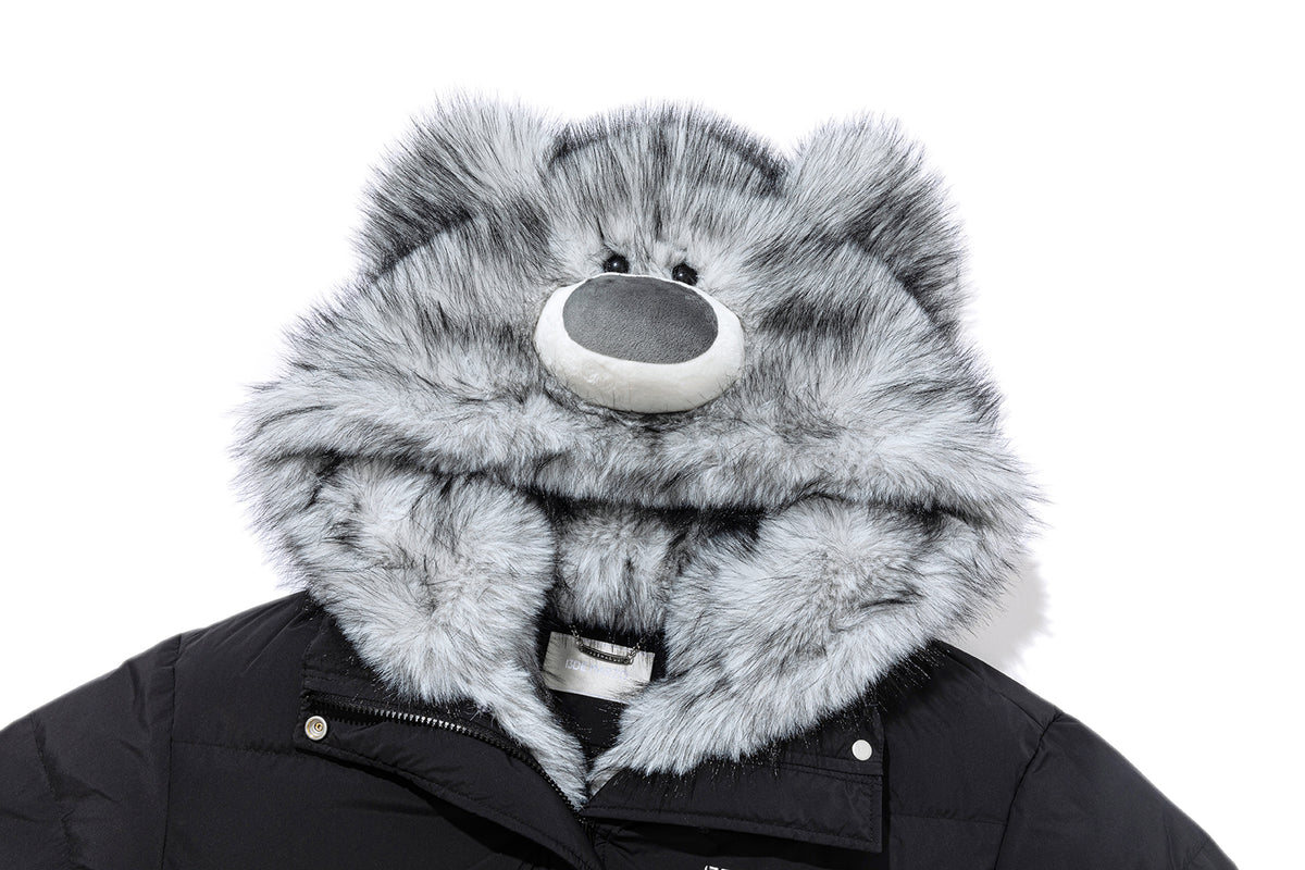 13DE MARZO Bear Hooded Long Down Coat Black