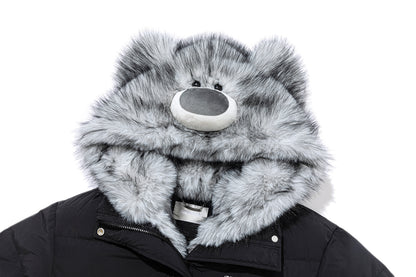13DE MARZO Bear Hooded Long Down Coat Black