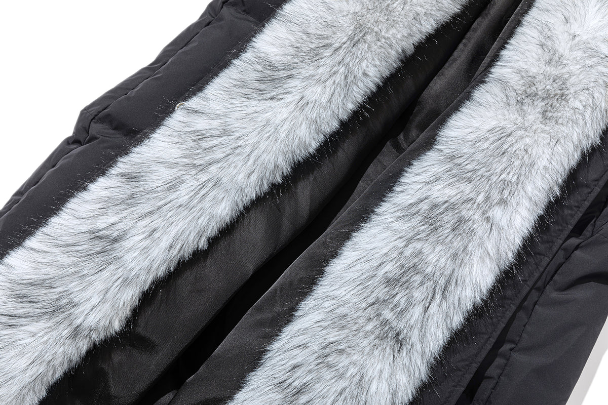 13DE MARZO Bear Hooded Long Down Coat Black