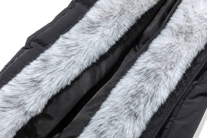 13DE MARZO Bear Hooded Long Down Coat Black