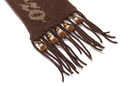 13DE MARZO Doozoo Bow Tassel Beaded Scarf Brown