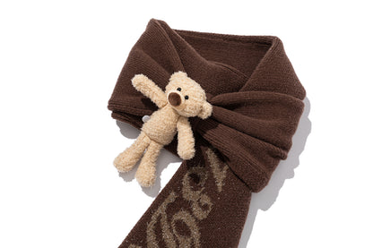 13DE MARZO Doozoo Bow Tassel Beaded Scarf Brown