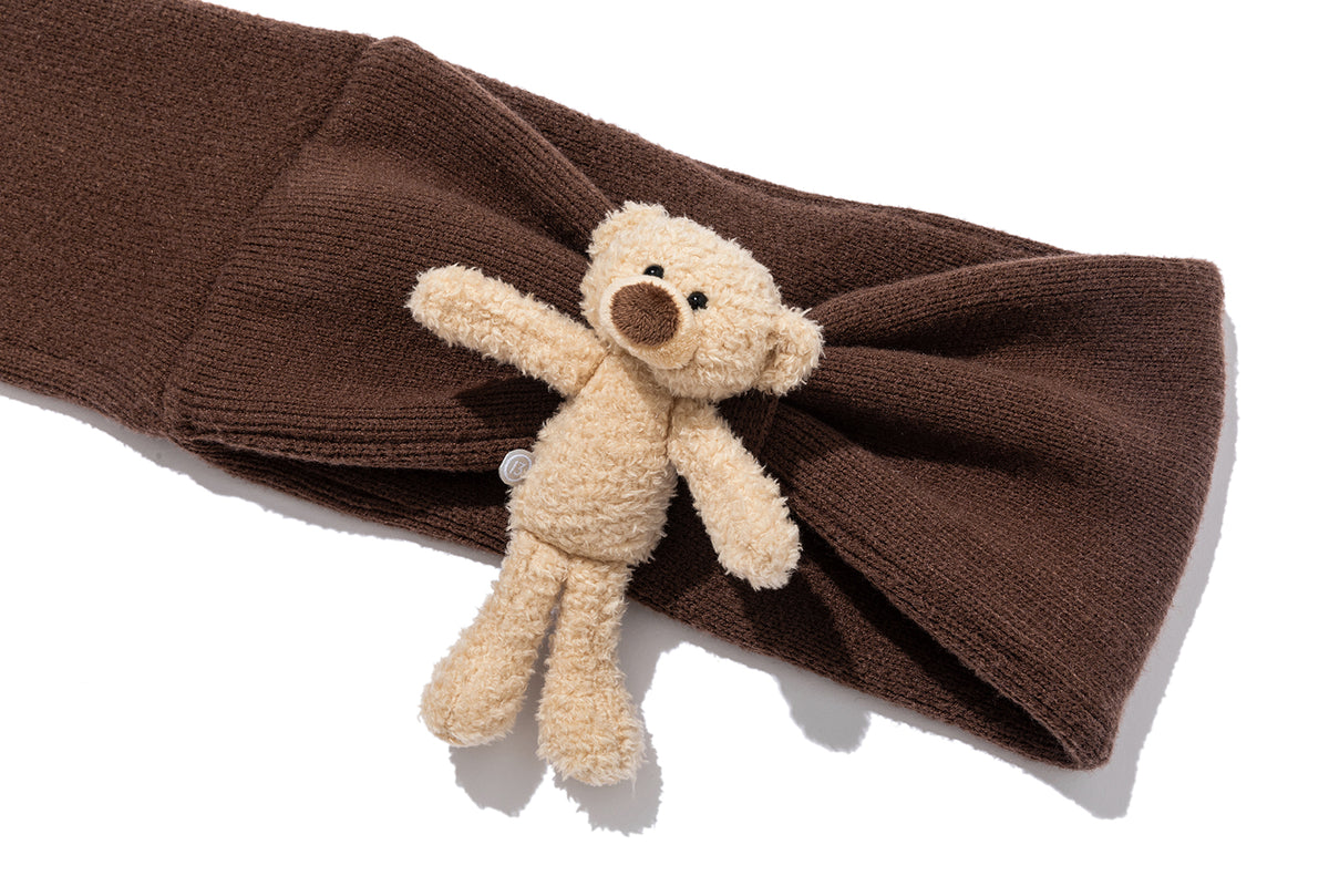 13DE MARZO Doozoo Bow Tassel Beaded Scarf Brown