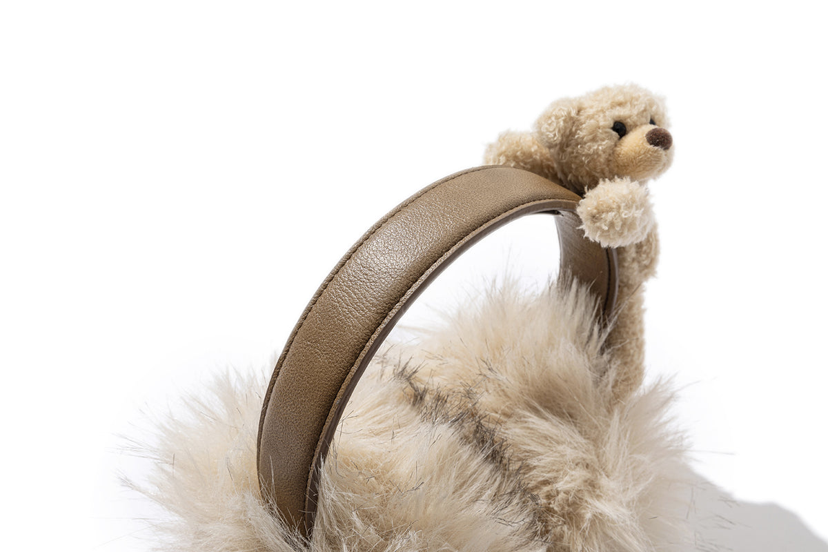 13DE MARZO Faux Leather Plush Ear Warmer Khaki
