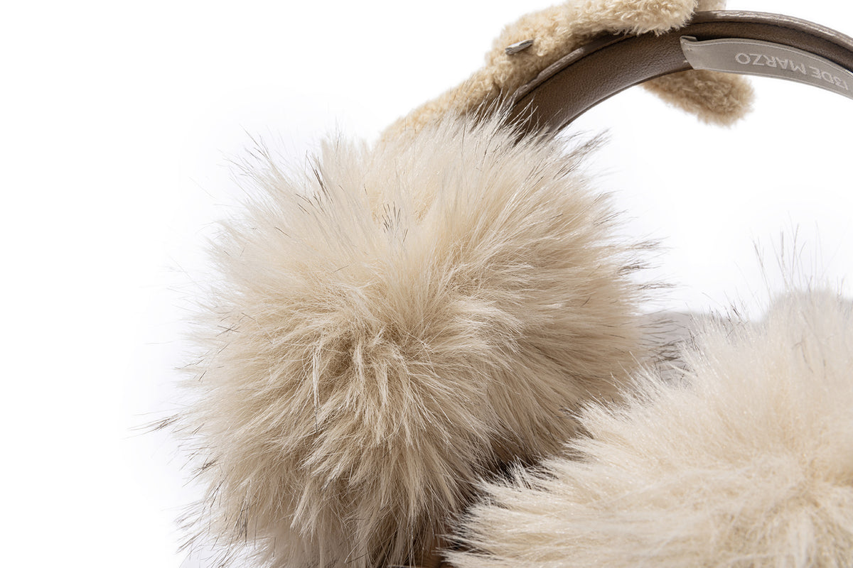 13DE MARZO Faux Leather Plush Ear Warmer Khaki