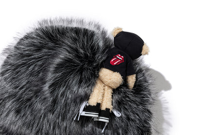 13DE MARZO Rolling Stones Plush Earflap Hat Black