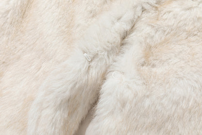 13DE MARZO Rolling Stones Cropped Faux Fur Jacket Beige