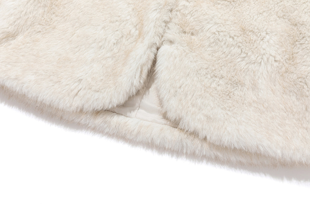 13DE MARZO Rolling Stones Cropped Faux Fur Jacket Beige