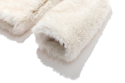 13DE MARZO Rolling Stones Cropped Faux Fur Jacket Beige