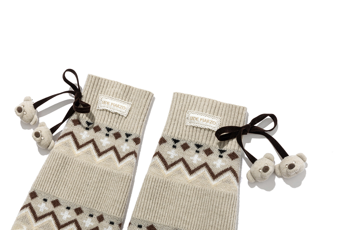 13DE MARZO Bow Knit Jacquard Leg Warmers