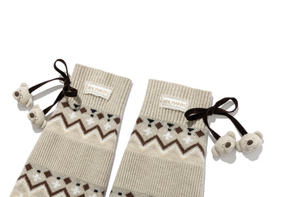13DE MARZO Bow Knit Jacquard Leg Warmers