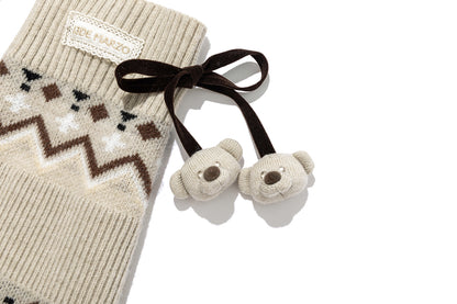 13DE MARZO Bow Knit Jacquard Leg Warmers