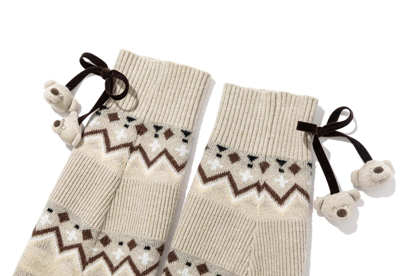 13DE MARZO Bow Knit Jacquard Leg Warmers