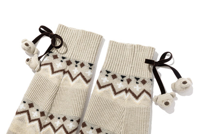 13DE MARZO Bow Knit Jacquard Leg Warmers