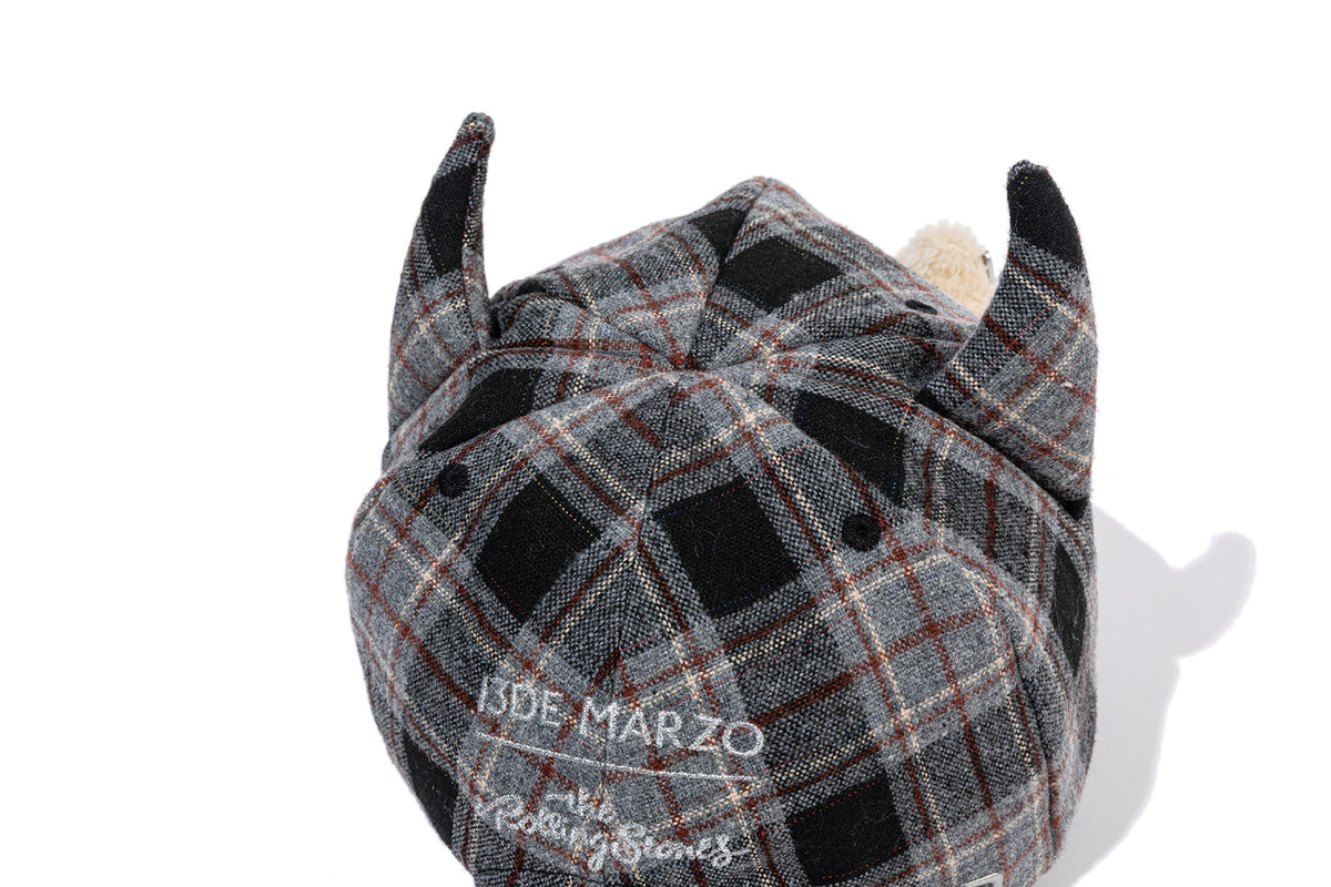 13DE MARZO Rolling Stones Devil Horn Plaid Cap Grey