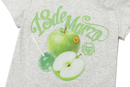 13DE MARZO Fruit Illustration Fitted T-shirt Grey - 13DE MARZO