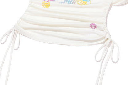 13DE MARZO Asymmetric Shoulder Long Sleeve Set White - 13DE MARZO