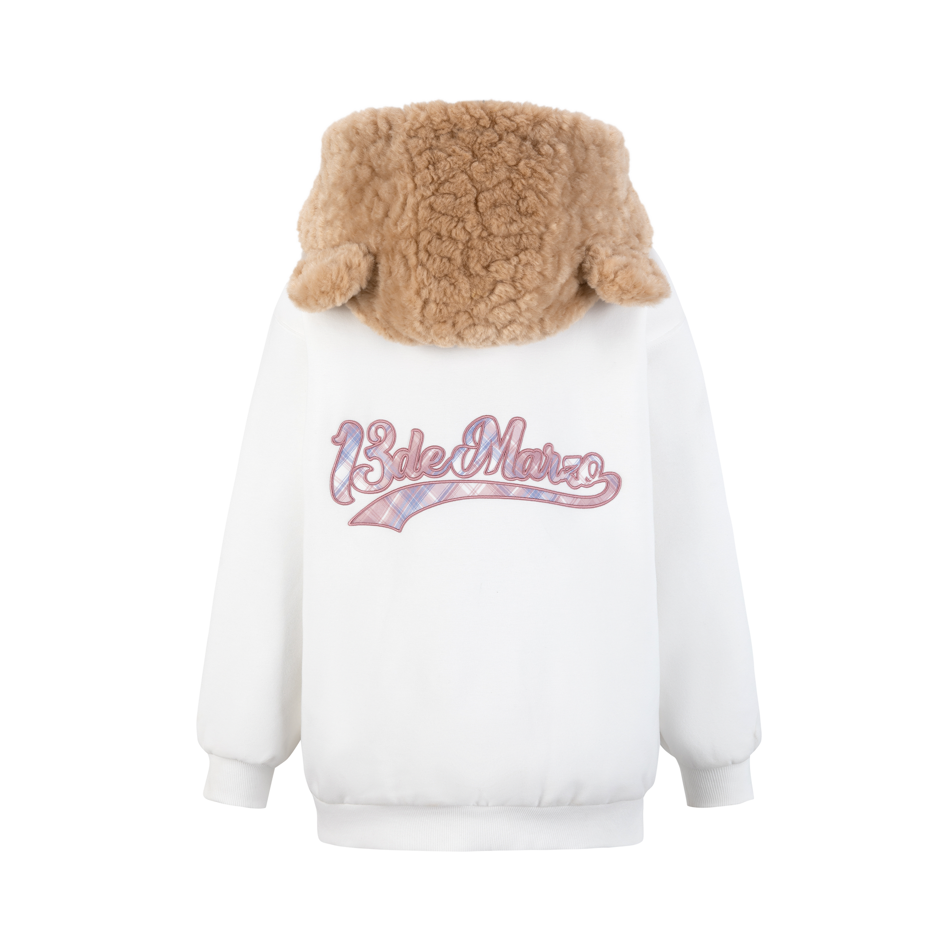 13DE MARZO Bear Zip Fuzzy Hoodie - White & Dark Grey 13DE MARZO Bear Zip Fuzzy Hoodie - White & Dark Grey