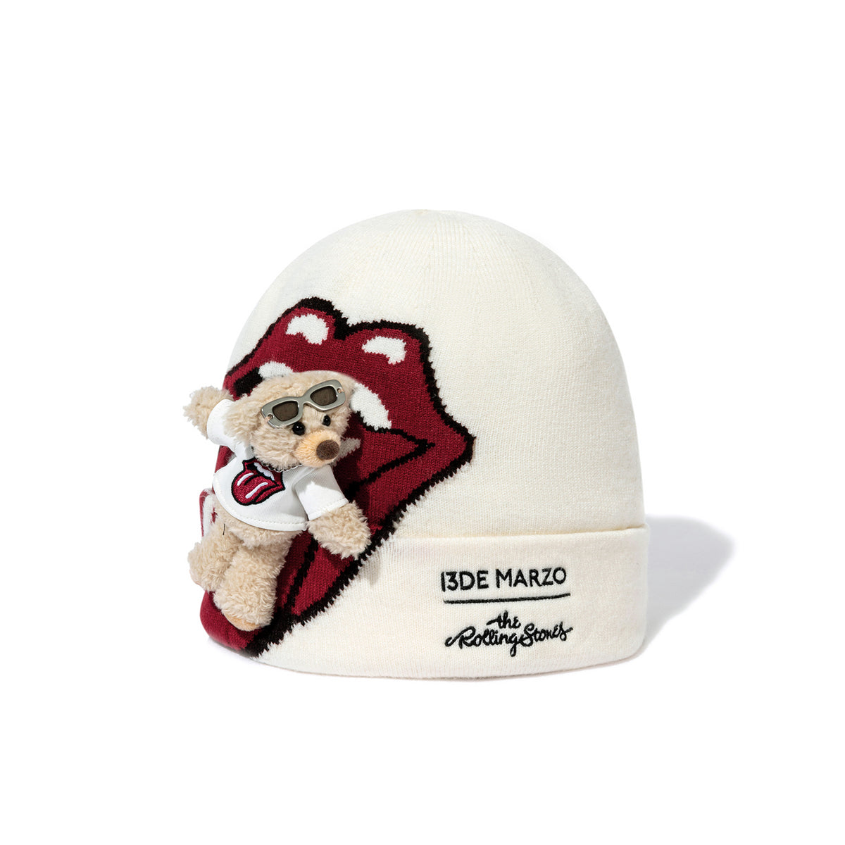 13DE MARZO Rolling Stones Tongue Bear Beanie Beige