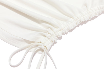 13DE MARZO Asymmetric Shoulder Long Sleeve Set White - 13DE MARZO