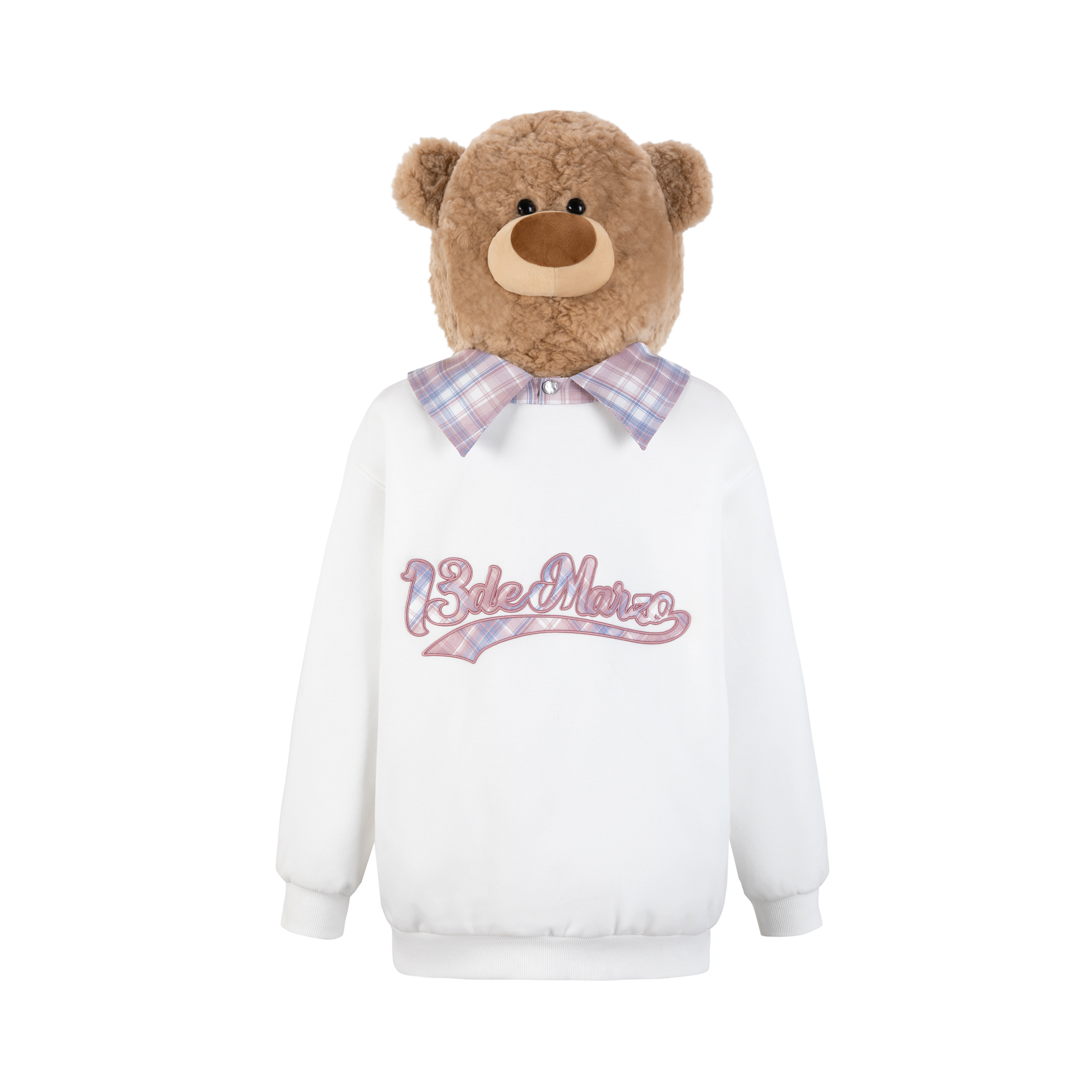 13DE MARZO Bear Zip Fuzzy Hoodie - White & Dark Grey 13DE MARZO Bear Zip Fuzzy Hoodie - White & Dark Grey