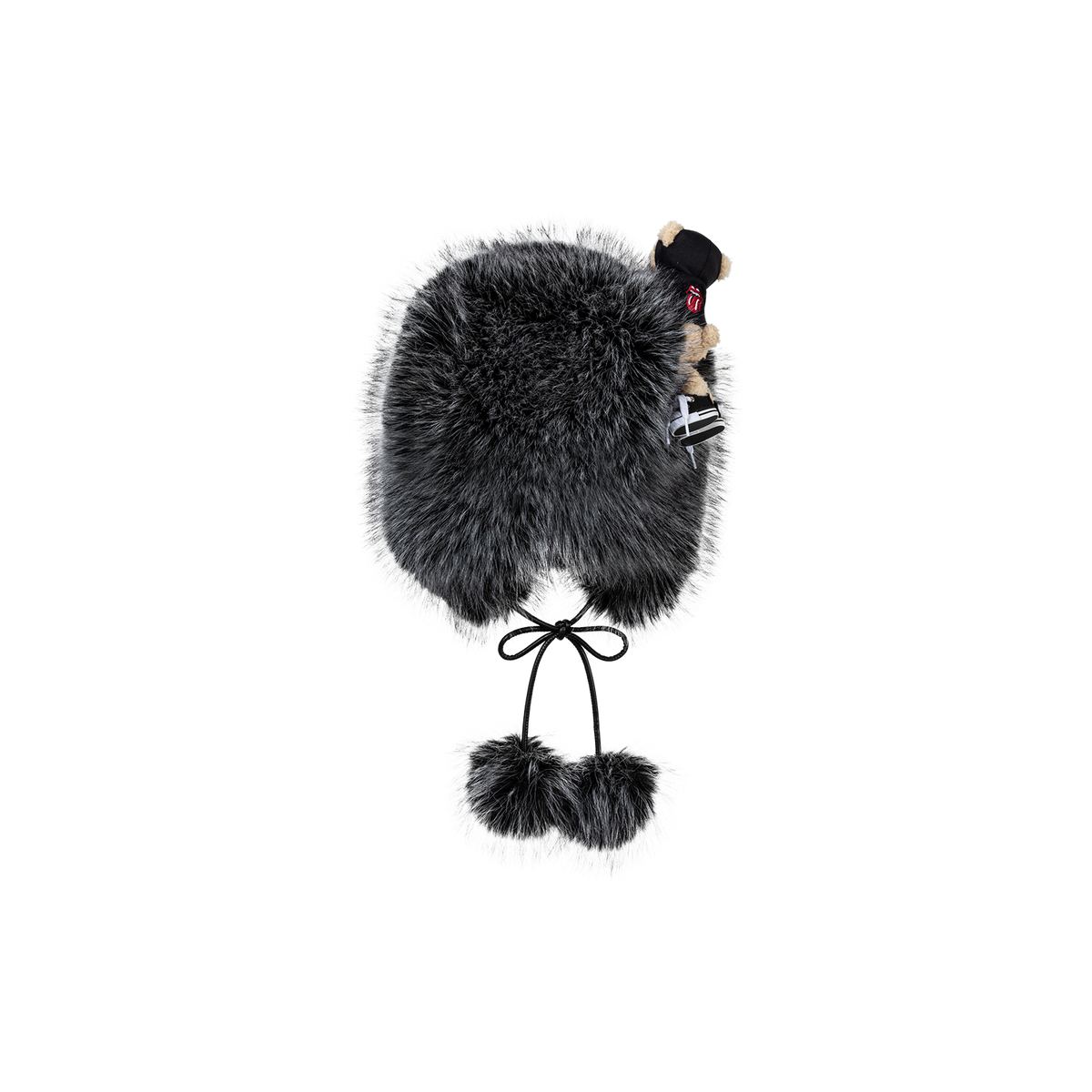 13DE MARZO Rolling Stones Plush Earflap Hat Black