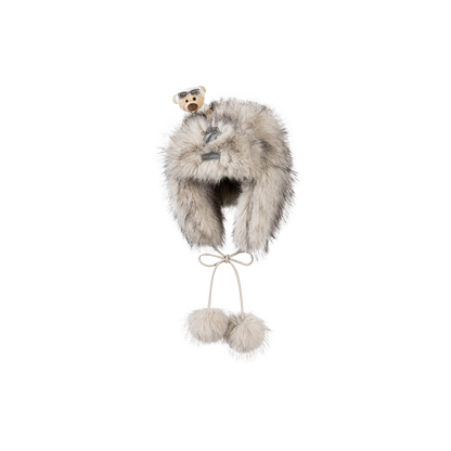 13DE MARZO Rolling Stones Plush Earflap Hat Beige