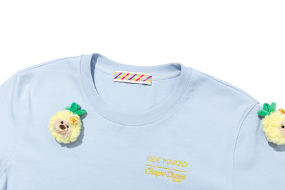 13DE MARZO Bear Print with Rhinestone T-shirt Blue - 13DE MARZO