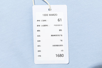 13DE MARZO Bear Print with Rhinestone T-shirt Blue - 13DE MARZO