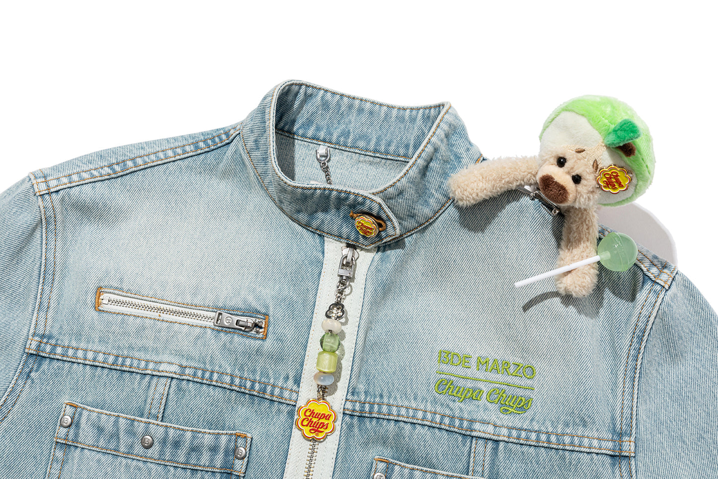 13DE MARZO Zip-Up Denim Jacket Blue - 13DE MARZO