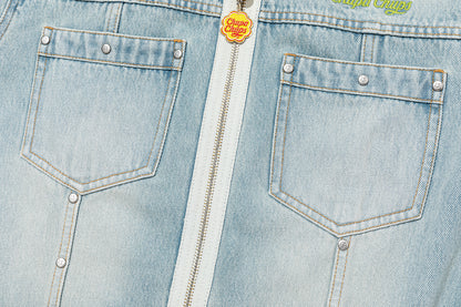 13DE MARZO Zip-Up Denim Jacket Blue - 13DE MARZO