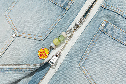 13DE MARZO Zip-Up Denim Jacket Blue - 13DE MARZO