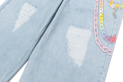 13DE MARZO Charm Chain Printed Jeans - 13DE MARZO