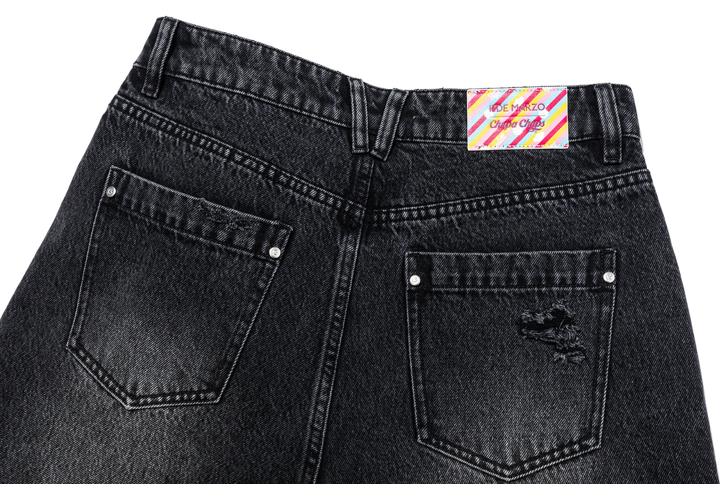 13DE MARZO Ripped Cropped Jeans Black - 13DE MARZO