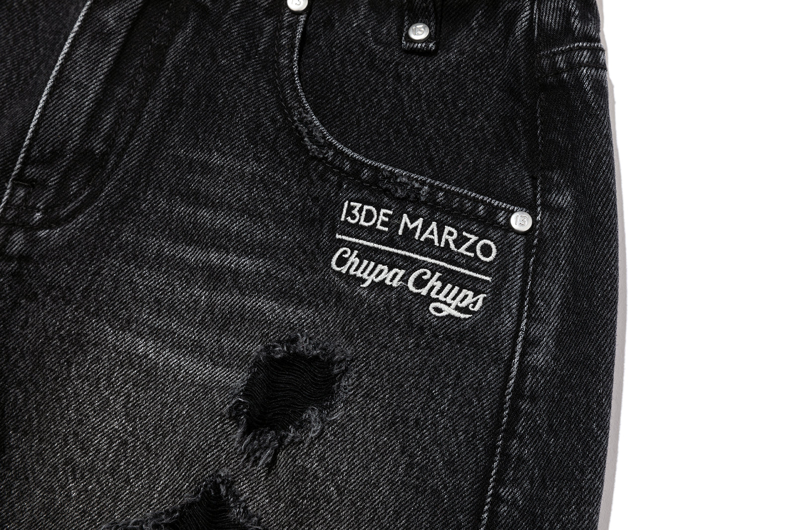 13DE MARZO Lollipop Distressed Denim Shorts Black - 13DE MARZO