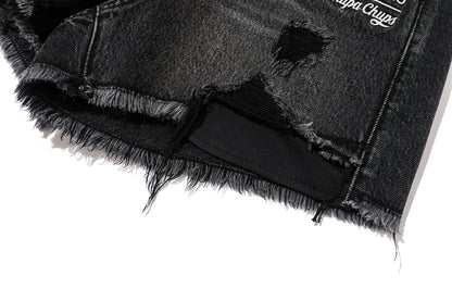 13DE MARZO Lollipop Distressed Denim Shorts Black - 13DE MARZO