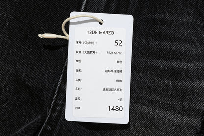 13DE MARZO Lollipop Distressed Denim Shorts Black - 13DE MARZO