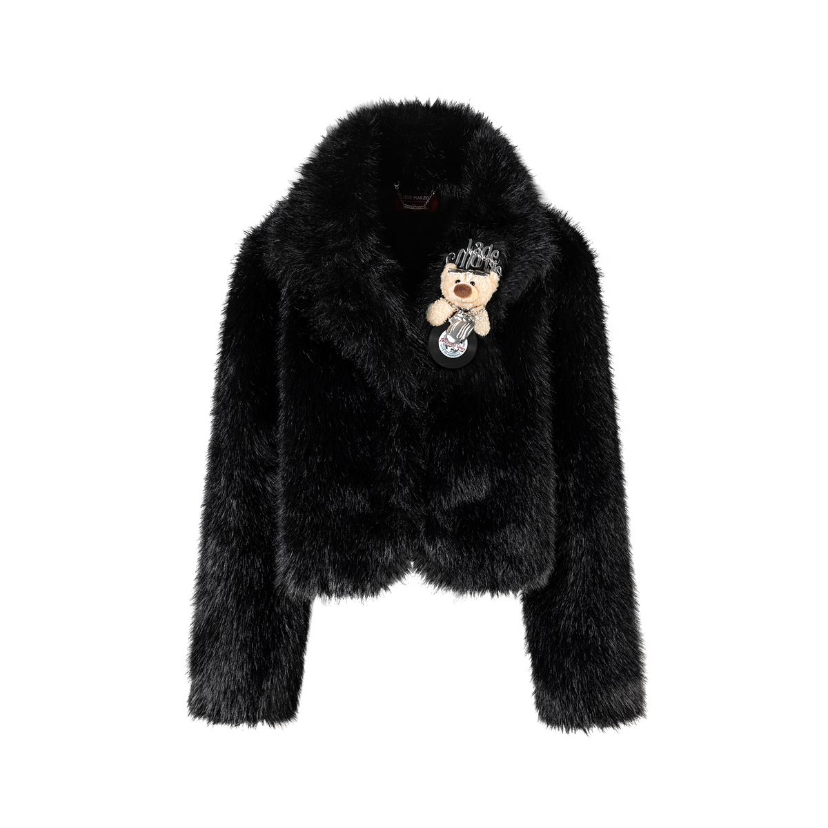 13DE MARZO Rolling Stones Cropped Faux Fur Jacket Black