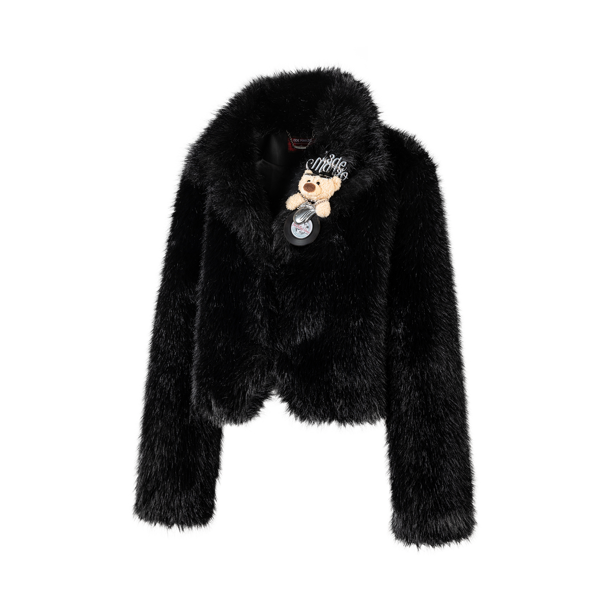 13DE MARZO Rolling Stones Cropped Faux Fur Jacket Black