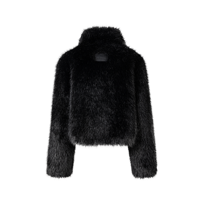 13DE MARZO Rolling Stones Cropped Faux Fur Jacket Black