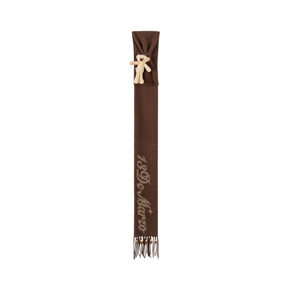 13DE MARZO Doozoo Bow Tassel Beaded Scarf Brown
