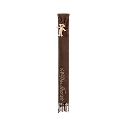 13DE MARZO Doozoo Bow Tassel Beaded Scarf Brown