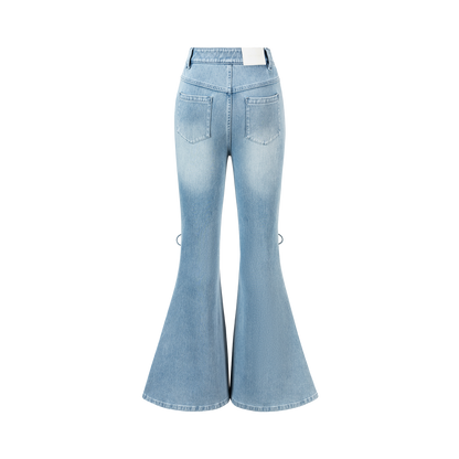 13DE MARZO Pencil Fit Mermaid Flare Pants Blue