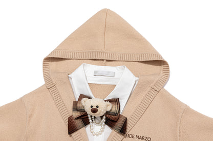 13DE MARZO Mock Three Piece Knit Pleated School Dress Khaki