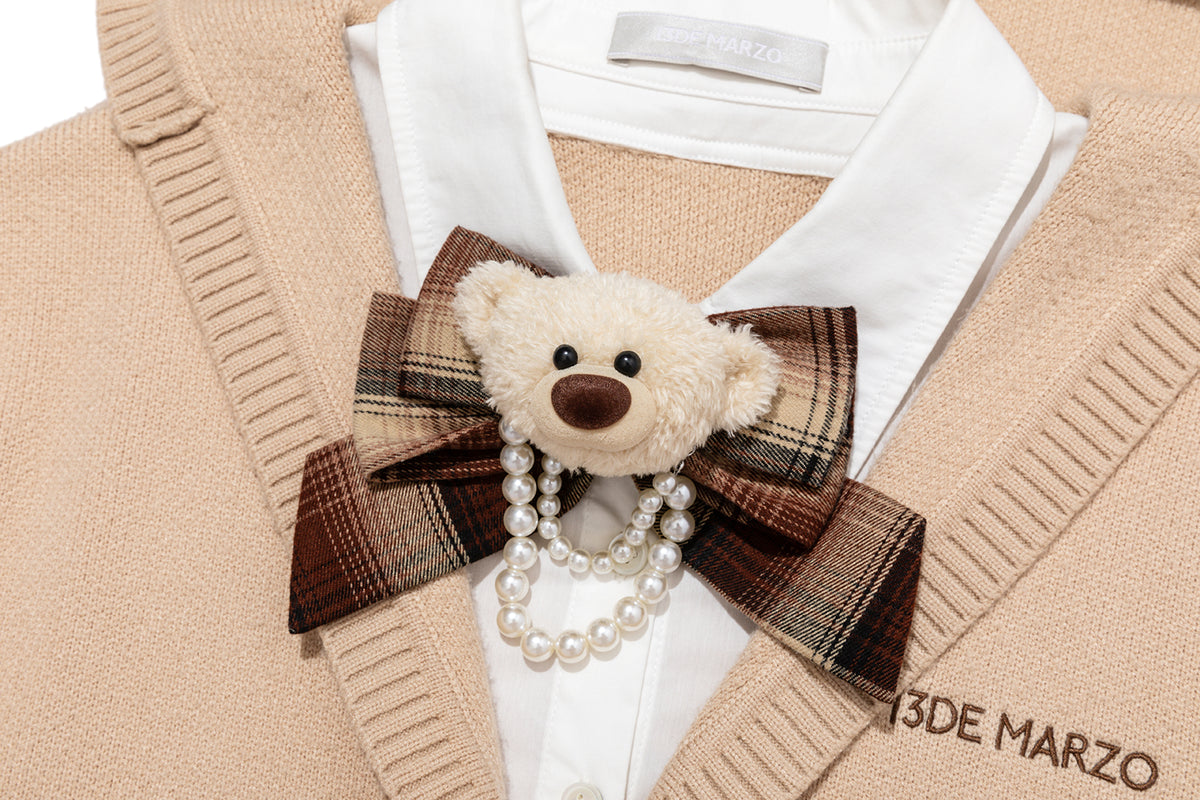 13DE MARZO Mock Three Piece Knit Pleated School Dress Khaki
