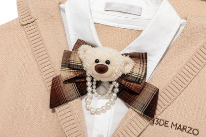 13DE MARZO Mock Three Piece Knit Pleated School Dress Khaki