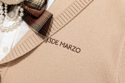 13DE MARZO Mock Three Piece Knit Pleated School Dress Khaki